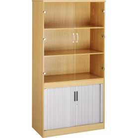 System Combination Tambour Cupboard and Glass Fronted Bookcase